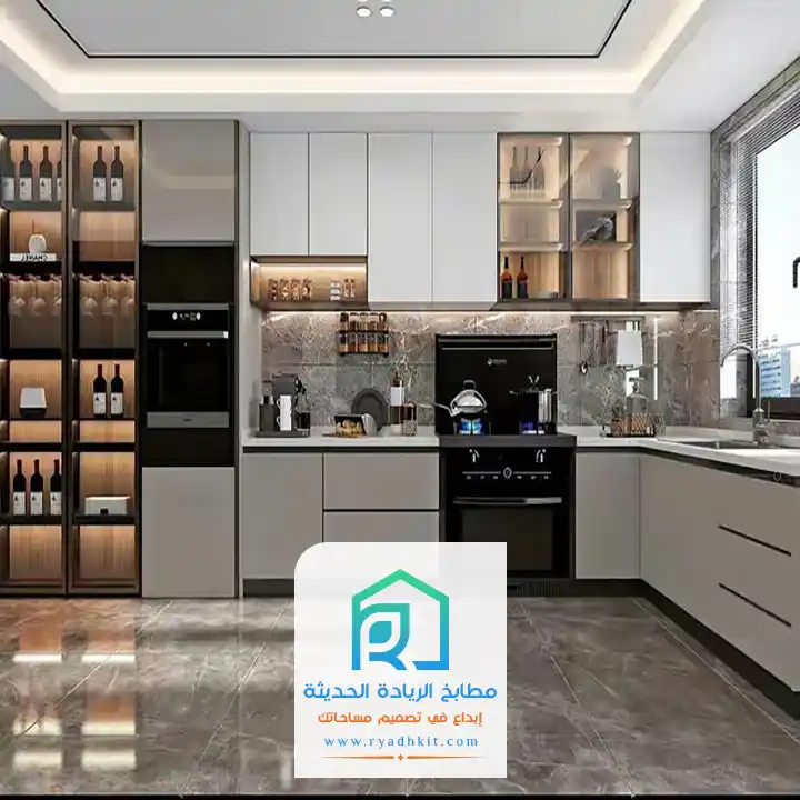 تصميم حديث يوضح كيف تم إدخال الاضاءات في تصميم المطبخ